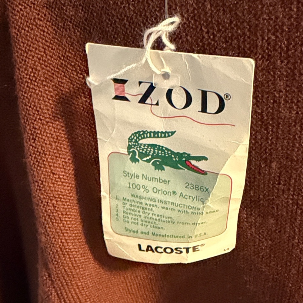 Vintage Lacoste Men's V-Neck Sweater in Rich Brown - Picture 4 of 4